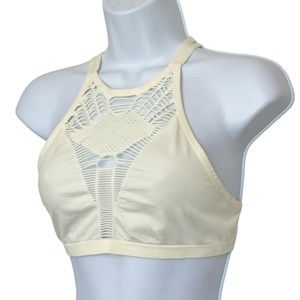 Cutout Bralette Seamless Croptop Cream Medium Halter High Neck Stretch